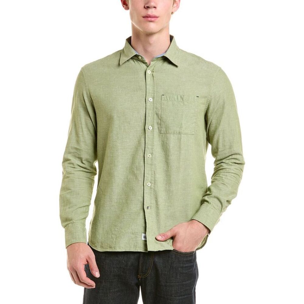 Gas Mens  Linen-Blend Shirt, Green